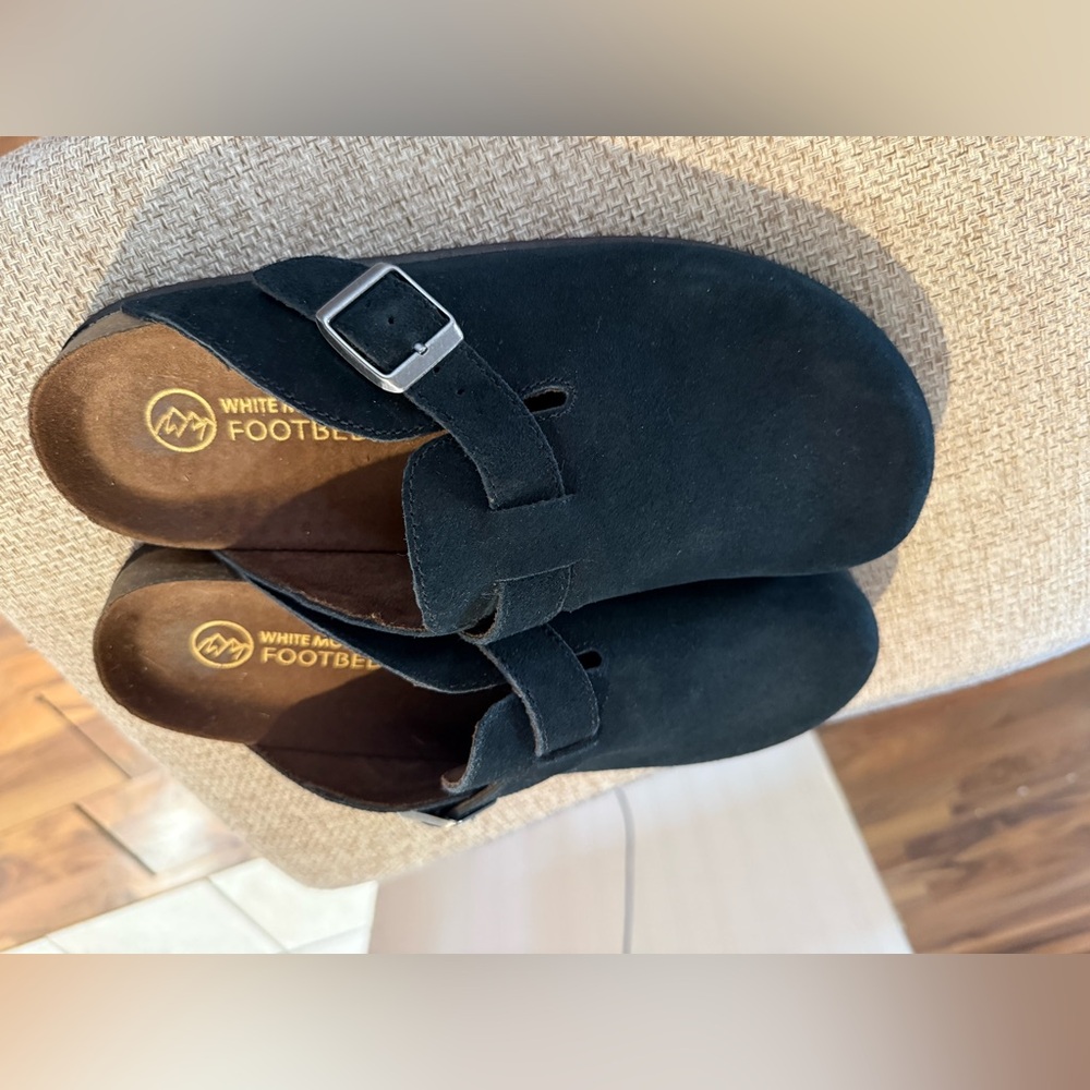 White Mountain Black Suede Mules with Metallic Buckle - Picture 6 of 7